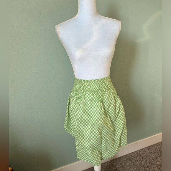 Vintage Green White Checkered Half Apron Ric Rac with Pocket - Picture 1 of 8